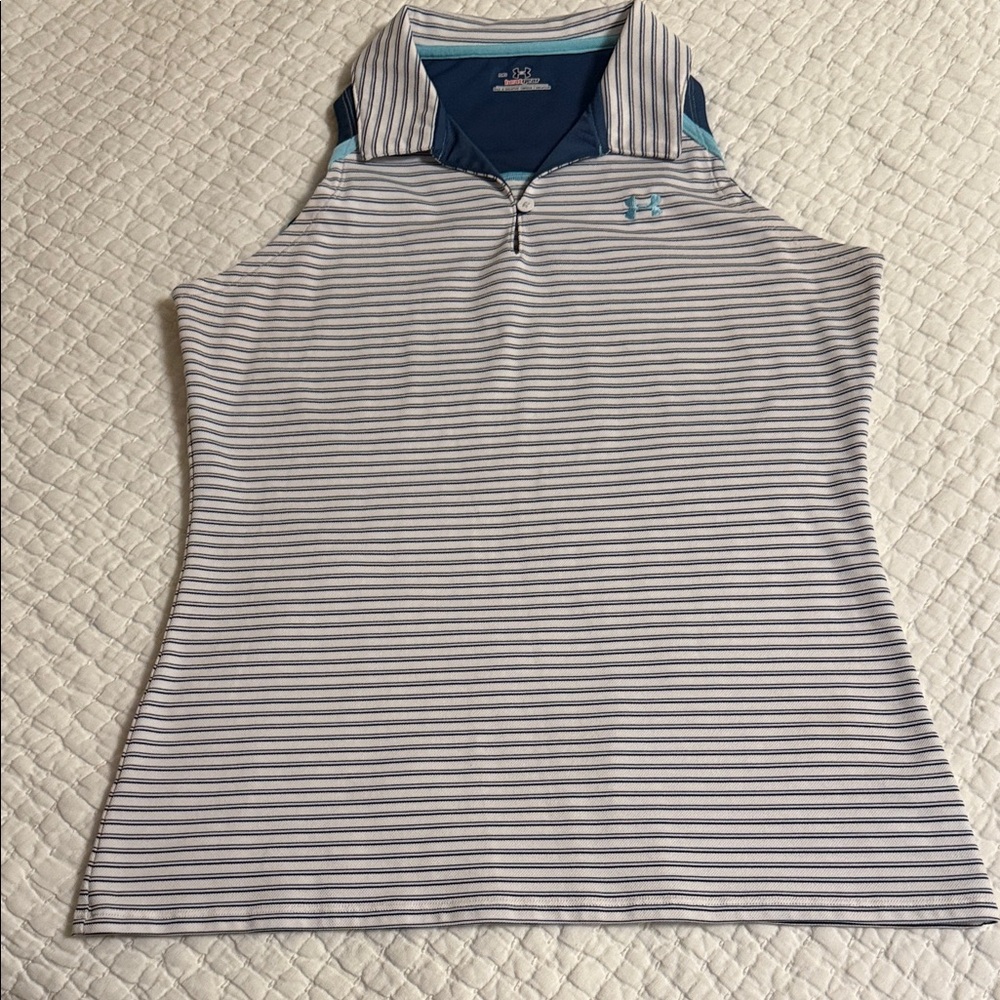 Under Armour Women’s Sleeveless Striped Polo Tank - White & Navy